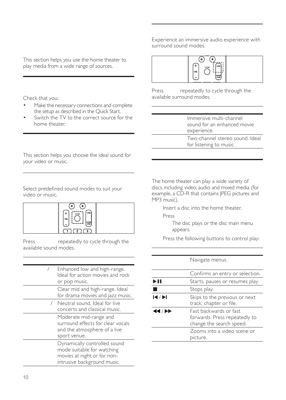 5 use your home theater, Play a disc, Before you start | Choose your sound | Philips HTS3511E User Manual | Page 10 / 20