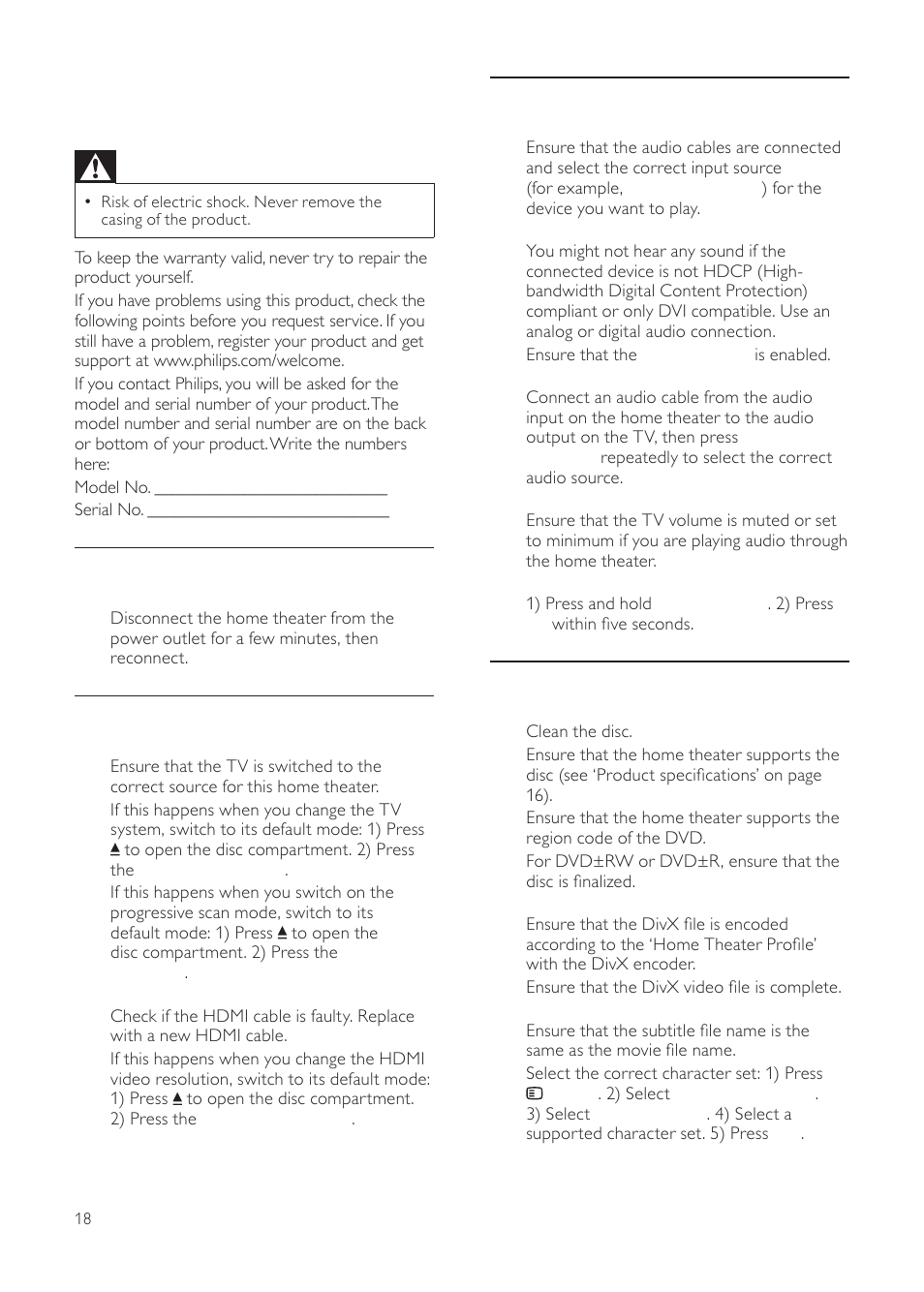 9 troubleshooting | Philips HTS3511E User Manual | Page 18 / 20