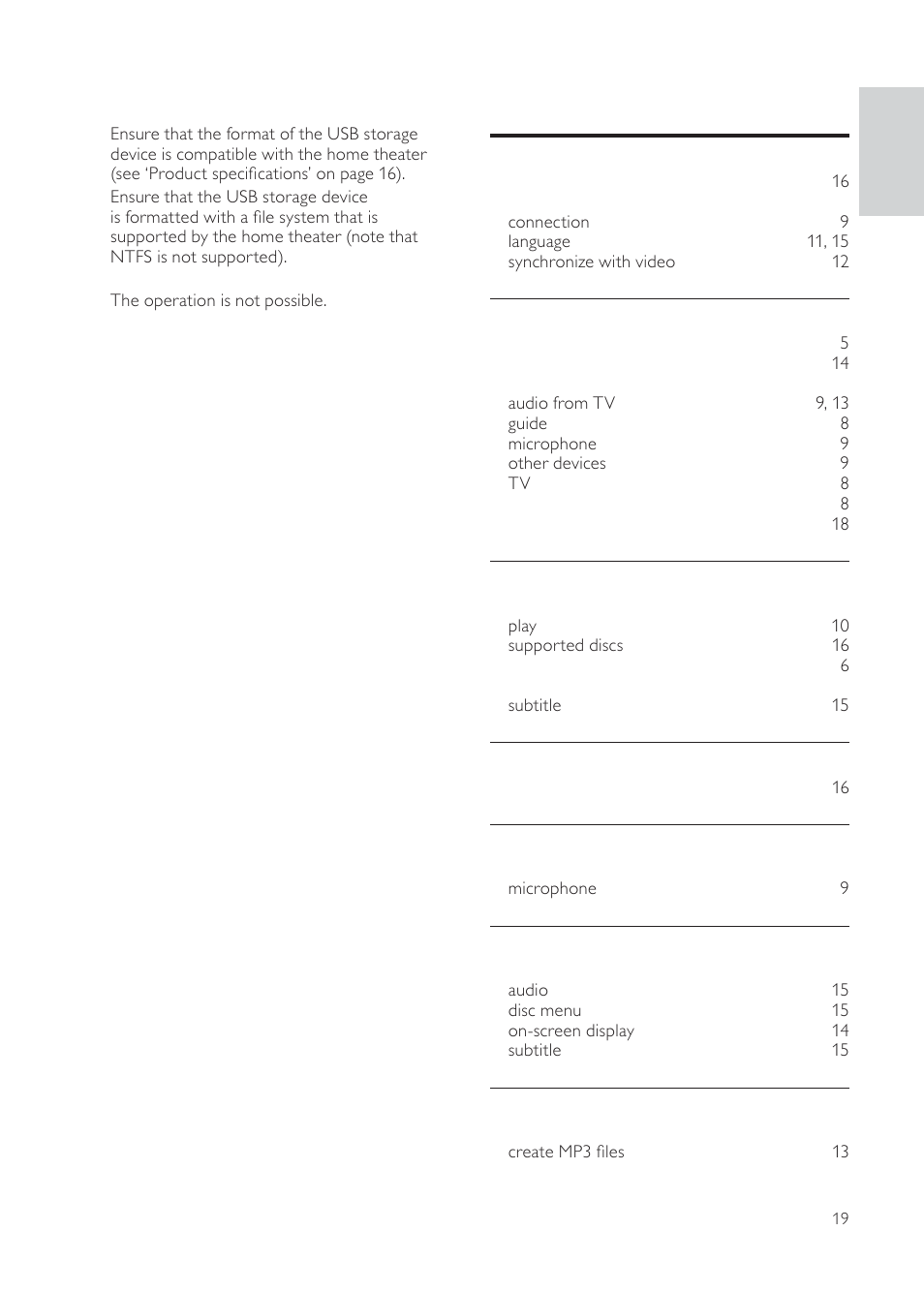 10 index | Philips HTS3511E User Manual | Page 19 / 20