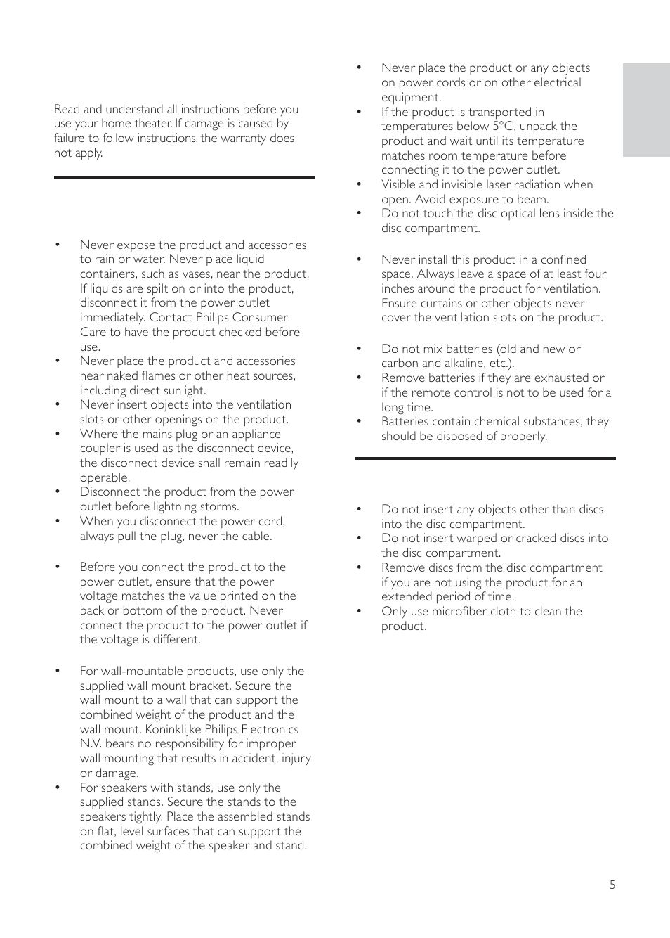 2 important, Product care, Safety | Philips HTS3511E User Manual | Page 5 / 20