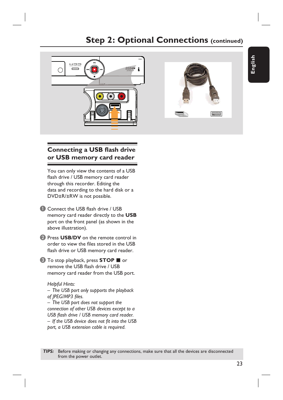 Step 2: optional connections | Philips DVDR3455H User Manual | Page 23 / 77