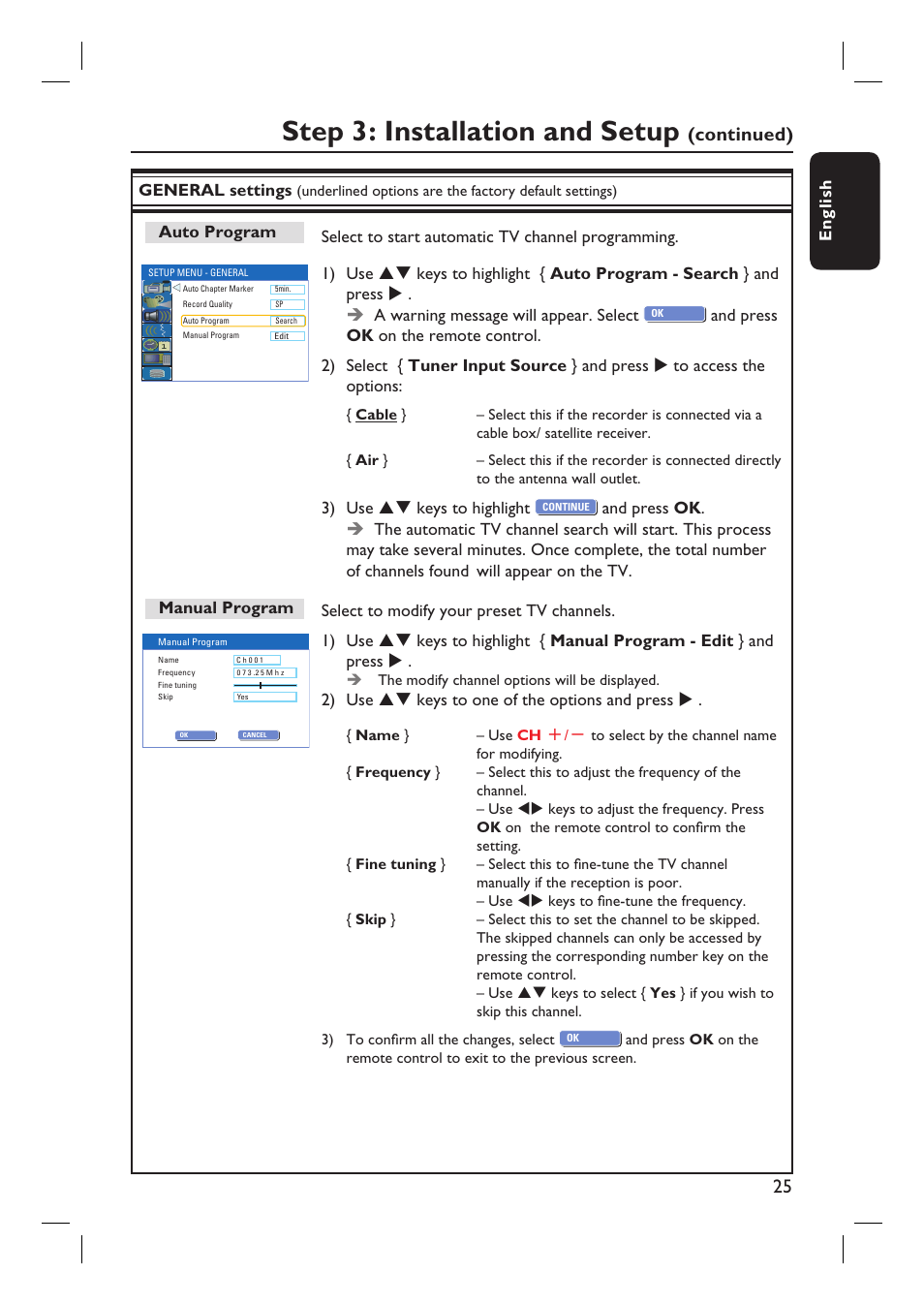 Step 3: installation and setup, Continued) | Philips DVDR3455H User Manual | Page 25 / 77