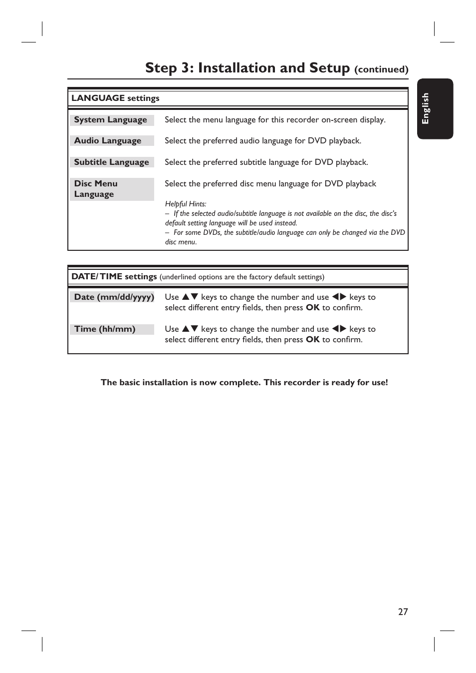 Step 3: installation and setup | Philips DVDR3455H User Manual | Page 27 / 77