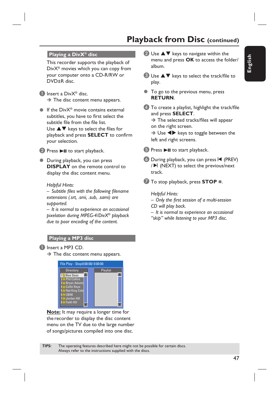 Playback from disc | Philips DVDR3455H User Manual | Page 47 / 77