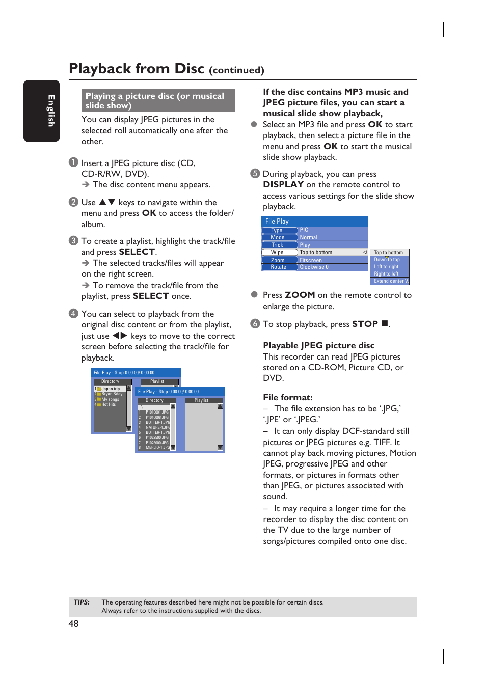 Playback from disc, Continued) | Philips DVDR3455H User Manual | Page 48 / 77