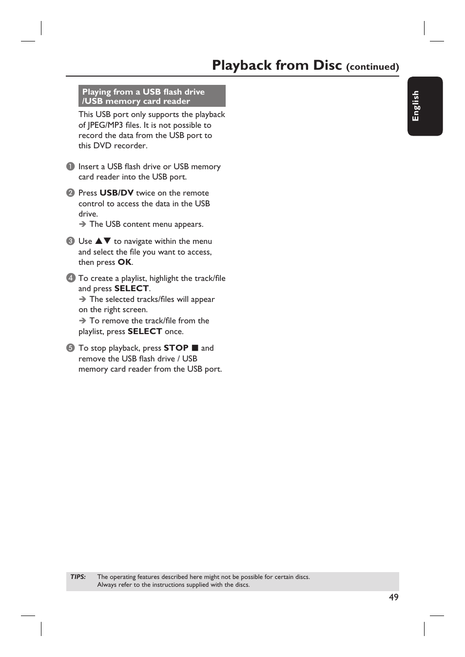 Playback from disc | Philips DVDR3455H User Manual | Page 49 / 77