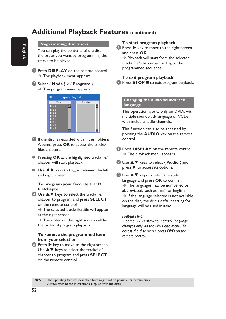 Additional playback features | Philips DVDR3455H User Manual | Page 52 / 77