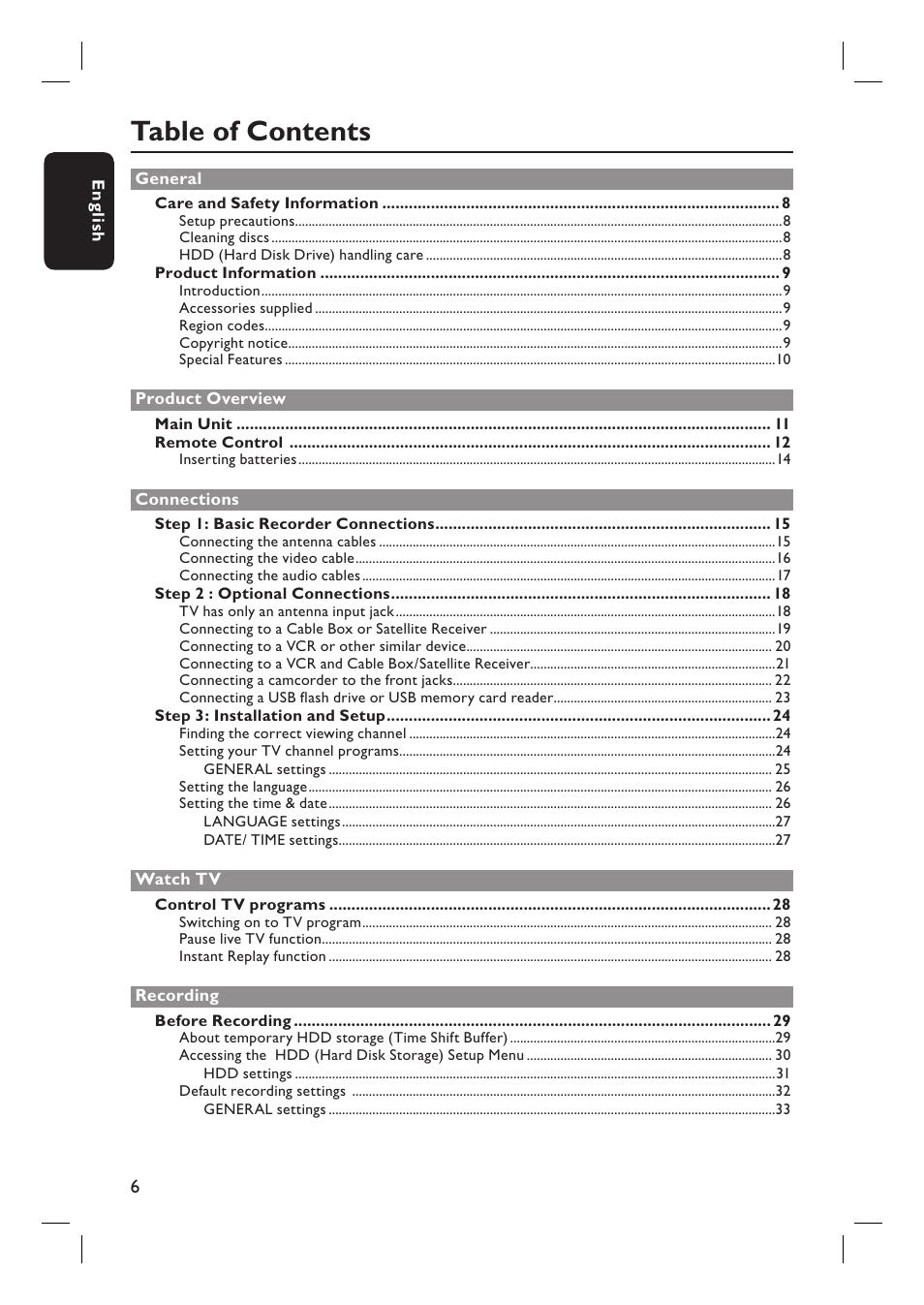 Philips DVDR3455H User Manual | Page 6 / 77