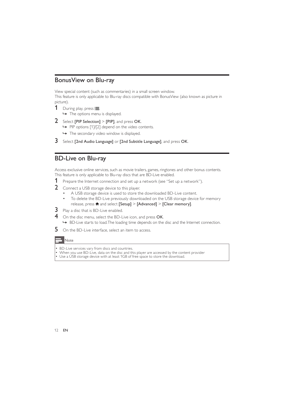 Bonusview on blu-ray, Bd-live on blu-ray | Philips BDP2600 User Manual | Page 12 / 48