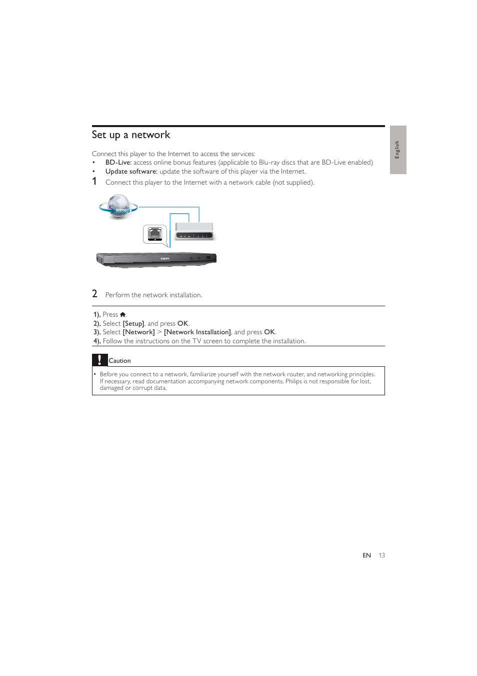 Set up a network | Philips BDP2600 User Manual | Page 13 / 48