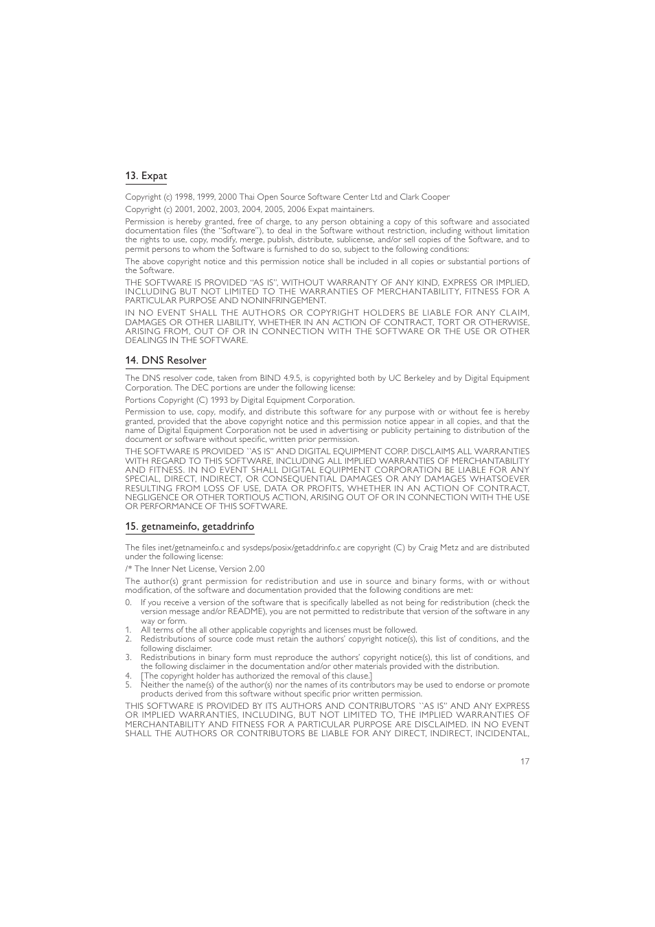 Expat, Dns resolver, Getnameinfo, getaddrinfo | Philips BDP2600 User Manual | Page 41 / 48