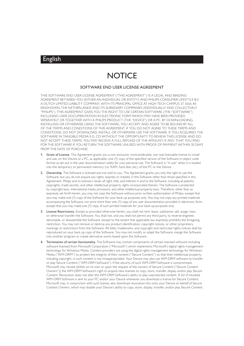 Notice, English | Philips BDP2600 User Manual | Page 44 / 48