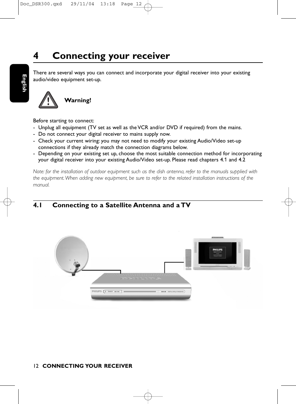 4connecting your receiver | Philips DSR 300/00 User Manual | Page 12 / 38