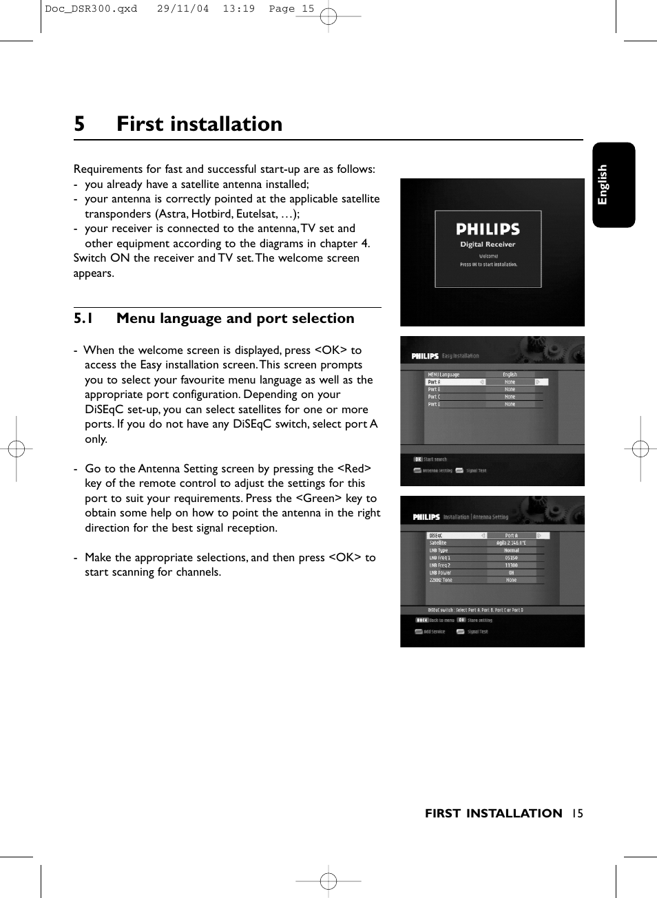 5first installation | Philips DSR 300/00 User Manual | Page 15 / 38