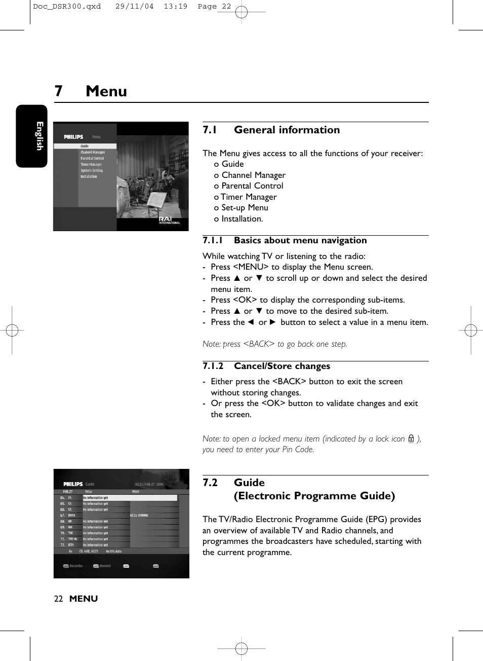 7menu | Philips DSR 300/00 User Manual | Page 22 / 38