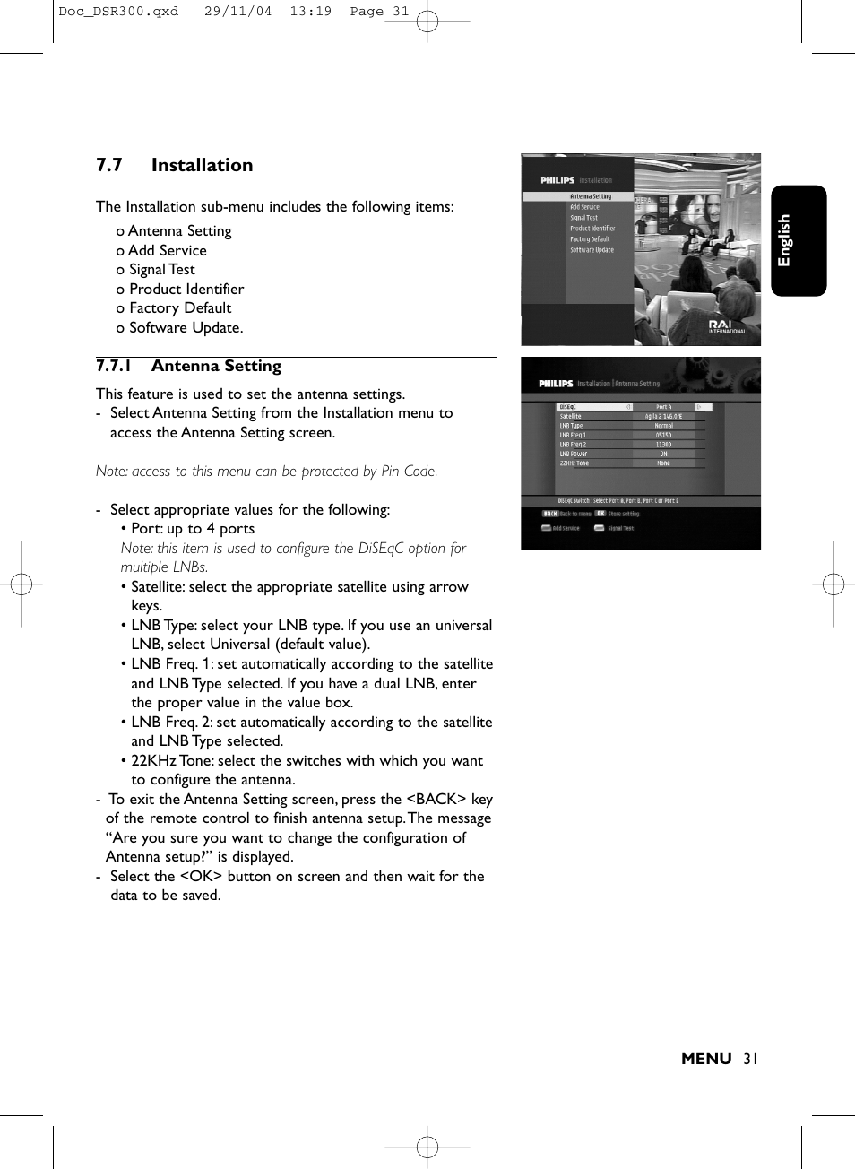 7 installation | Philips DSR 300/00 User Manual | Page 31 / 38