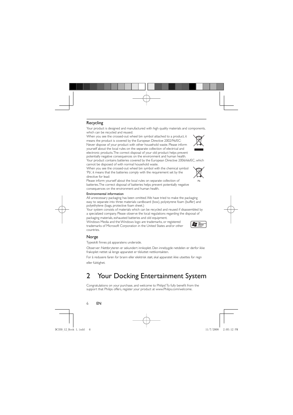 2 your docking entertainment system | Philips DC350/12 User Manual | Page 5 / 25