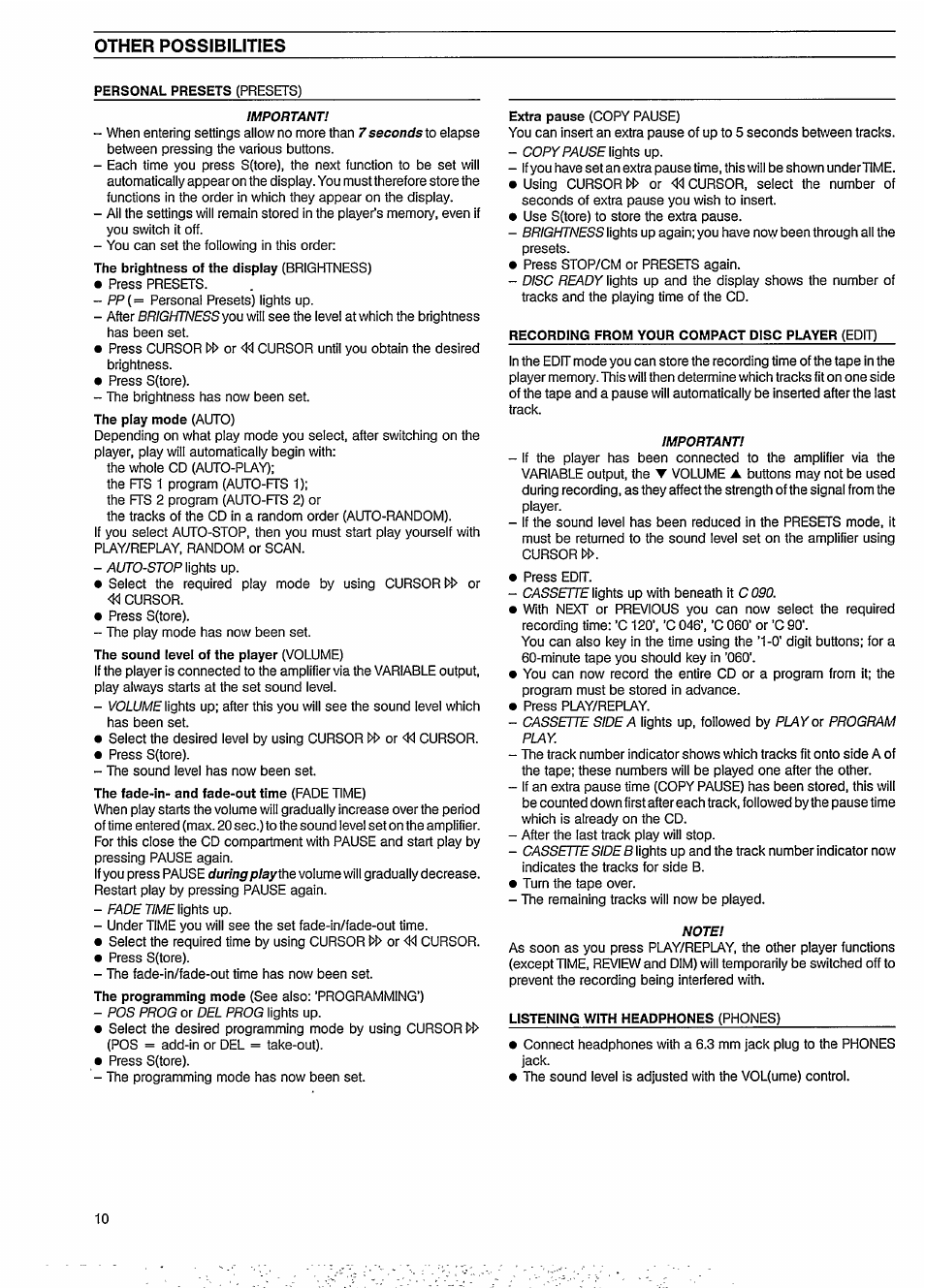 Recording from your compact disc player (edit), Other possibilities | Philips CD 634 User Manual | Page 10 / 14