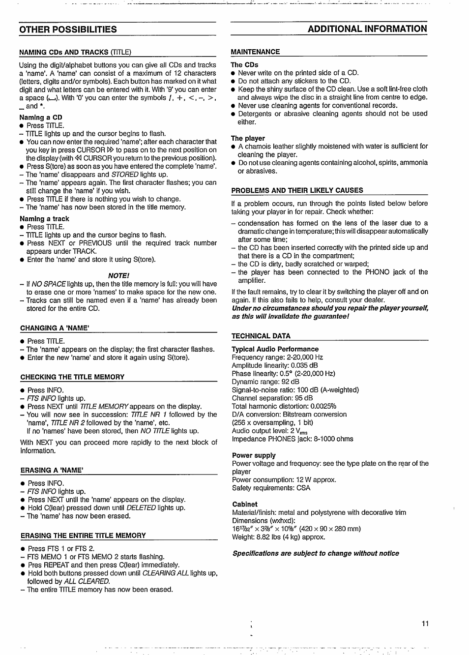 Other possibilities additional information | Philips CD 634 User Manual | Page 11 / 14