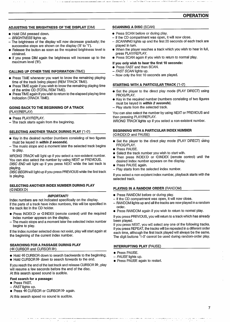 Operation | Philips CD 634 User Manual | Page 7 / 14