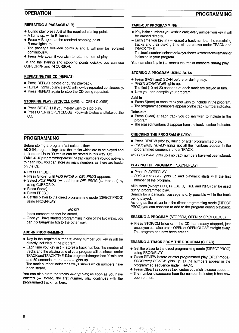 Operation programming, Programming | Philips CD 634 User Manual | Page 8 / 14