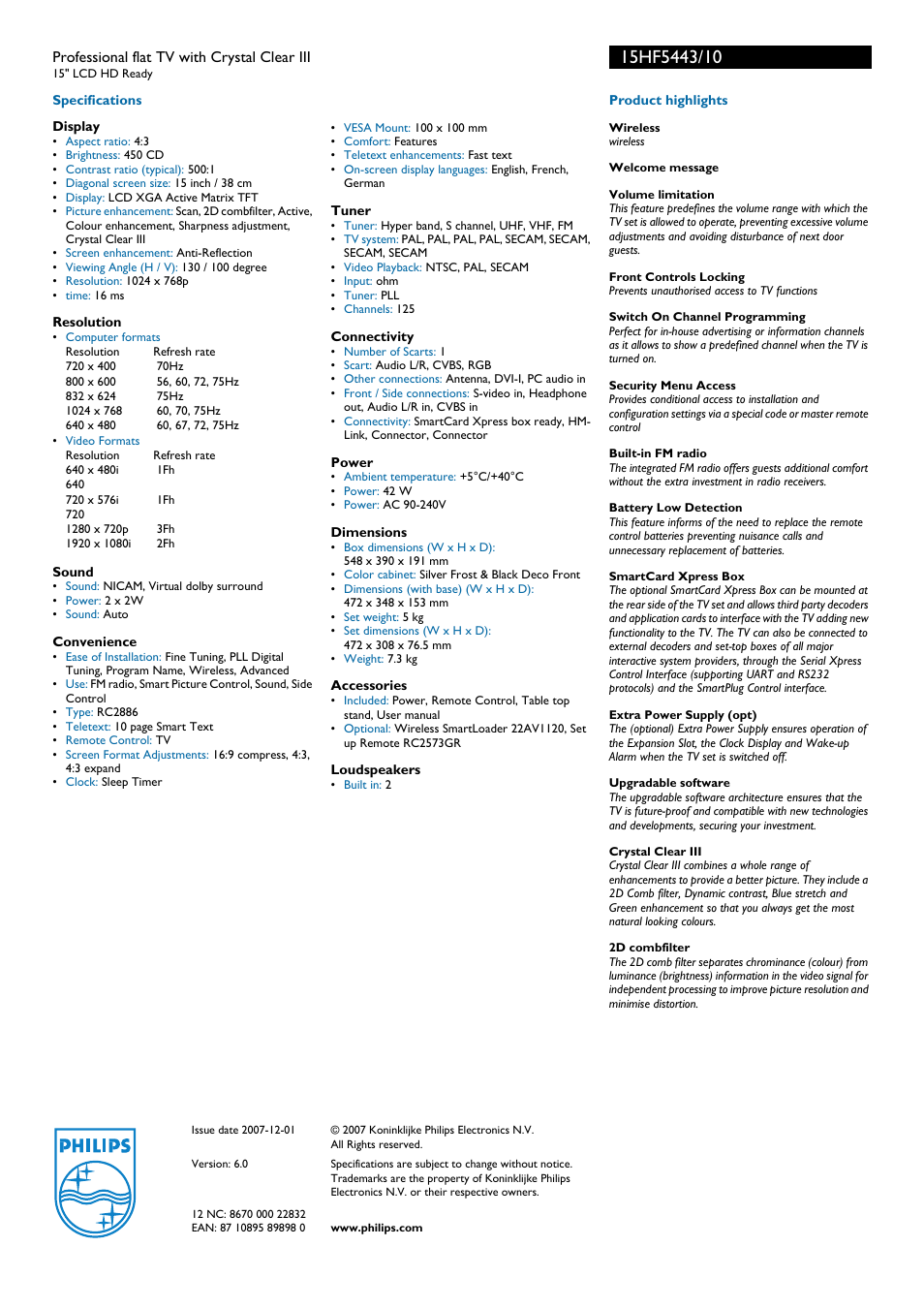 Philips 15HF5443 User Manual | Page 2 / 2