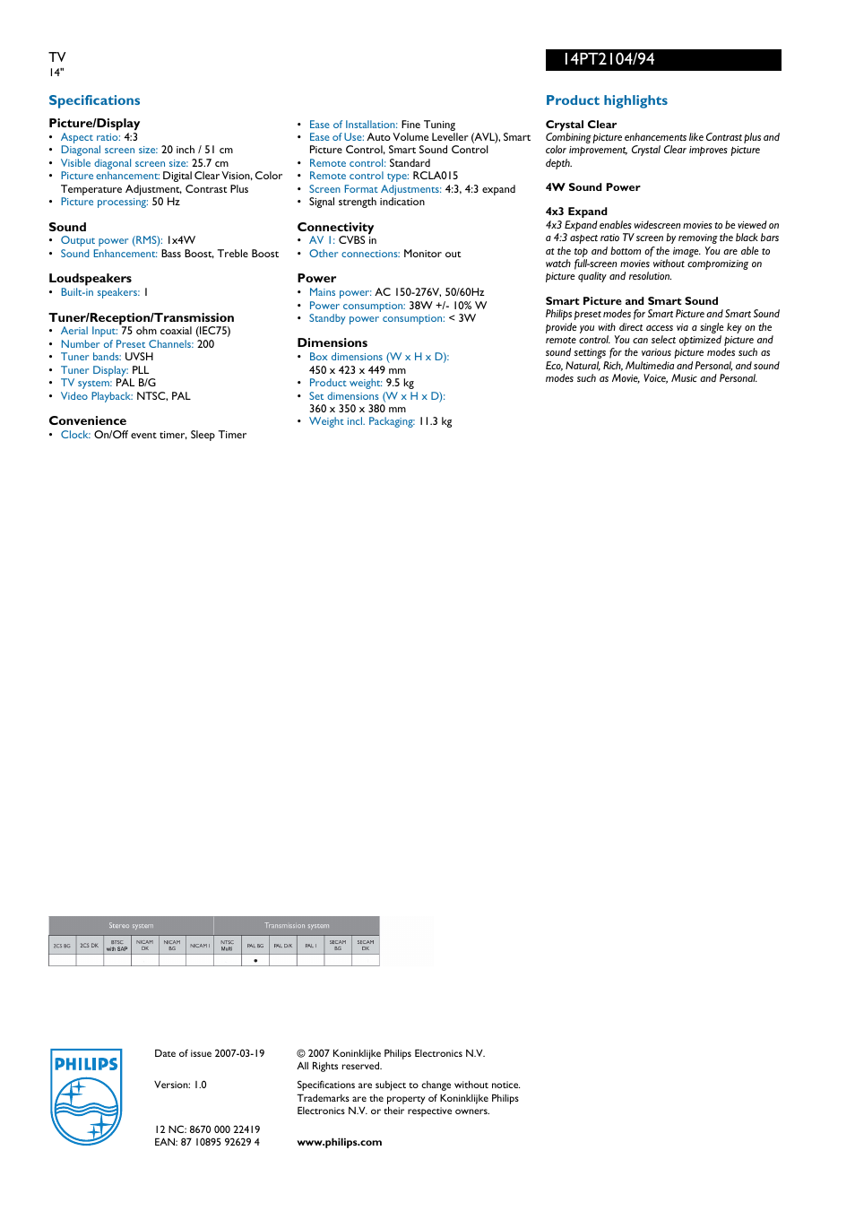 Philips 14PT2104 User Manual | Page 2 / 2