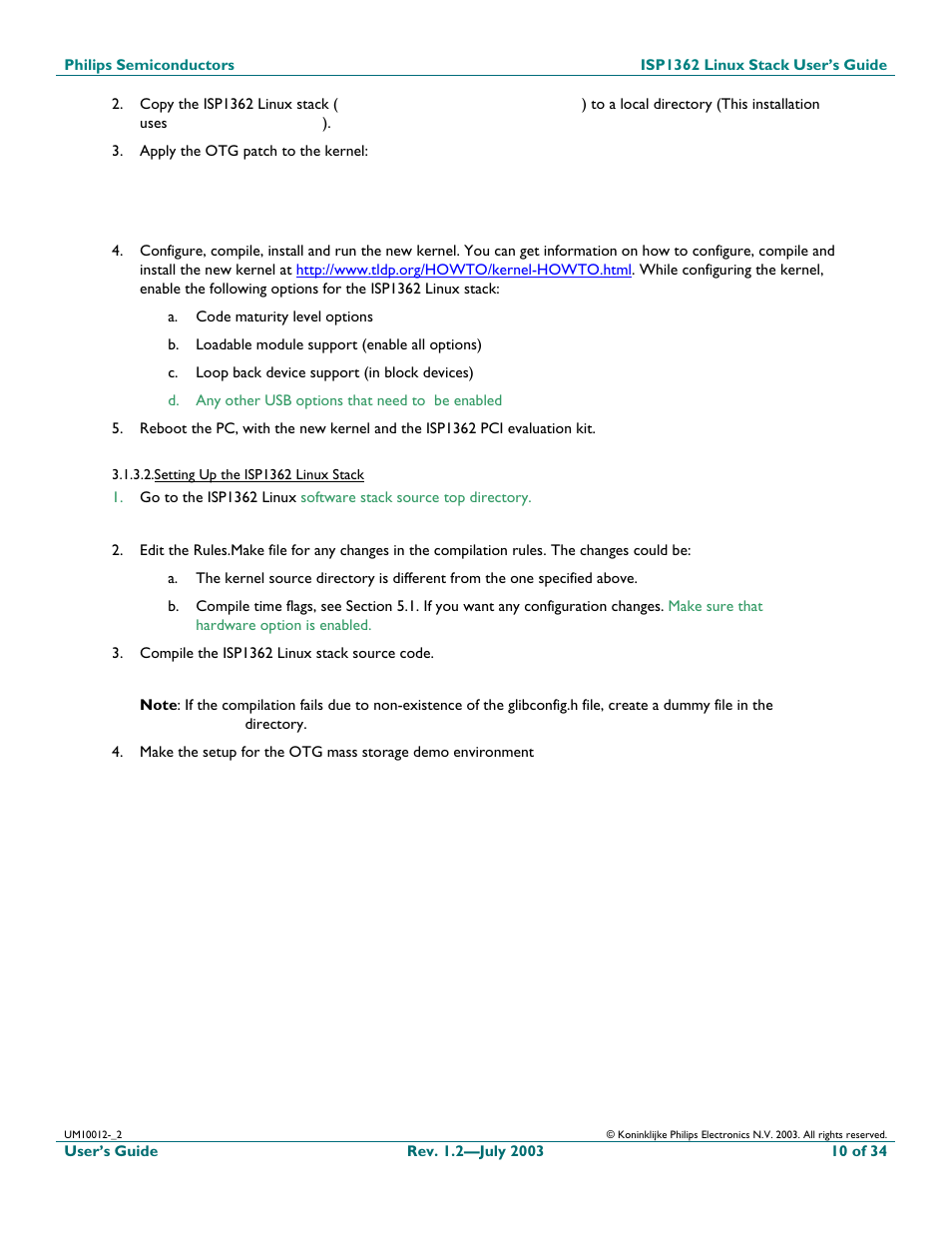 Setting up the isp1362 linux stack | Philips ISP1362 User Manual | Page 10 / 35