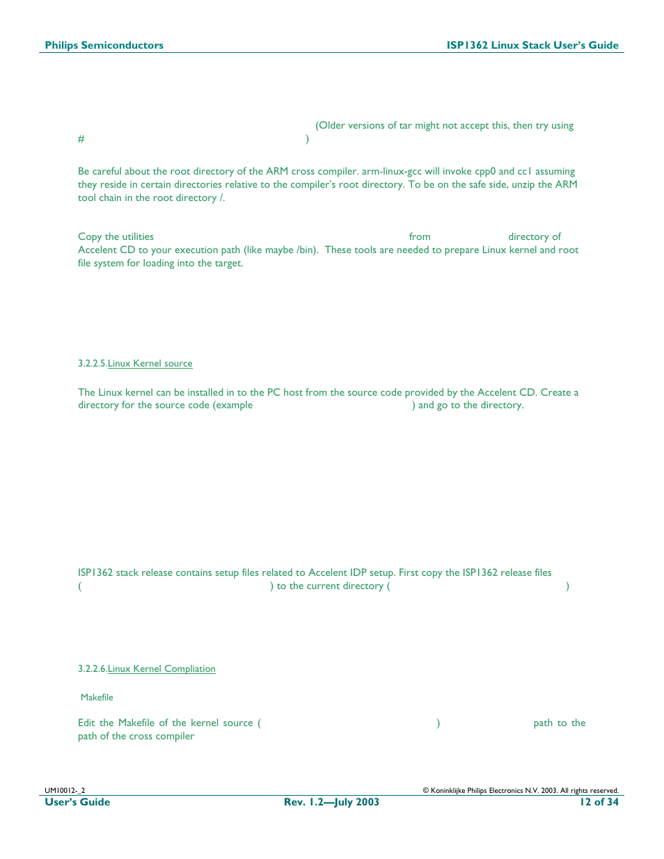 Linux kernel source, Linux kernel compliation | Philips ISP1362 User Manual | Page 12 / 35