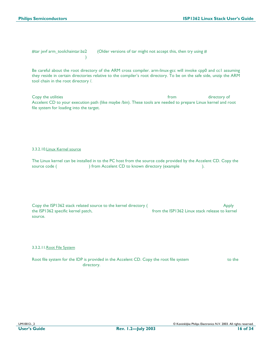 Linux kernel source, Root file system | Philips ISP1362 User Manual | Page 16 / 35