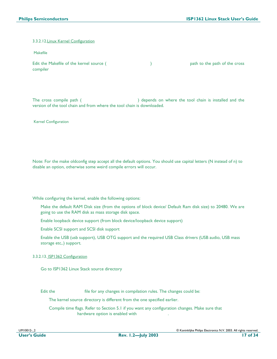 Linux kernel configuration, Isp1362 configuration | Philips ISP1362 User Manual | Page 17 / 35