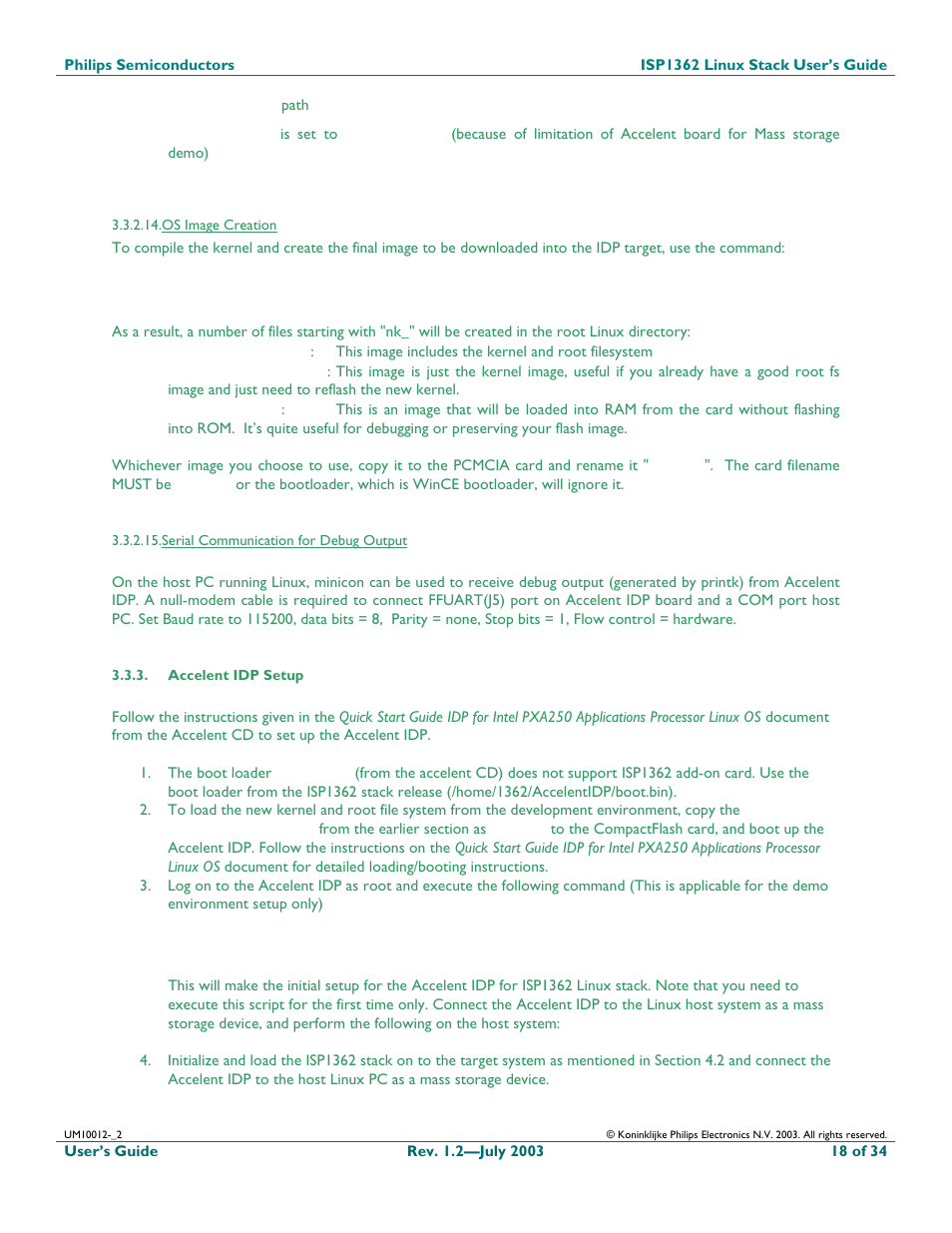 Os image creation, Serial communication for debug output, Accelent idp setup | Philips ISP1362 User Manual | Page 18 / 35