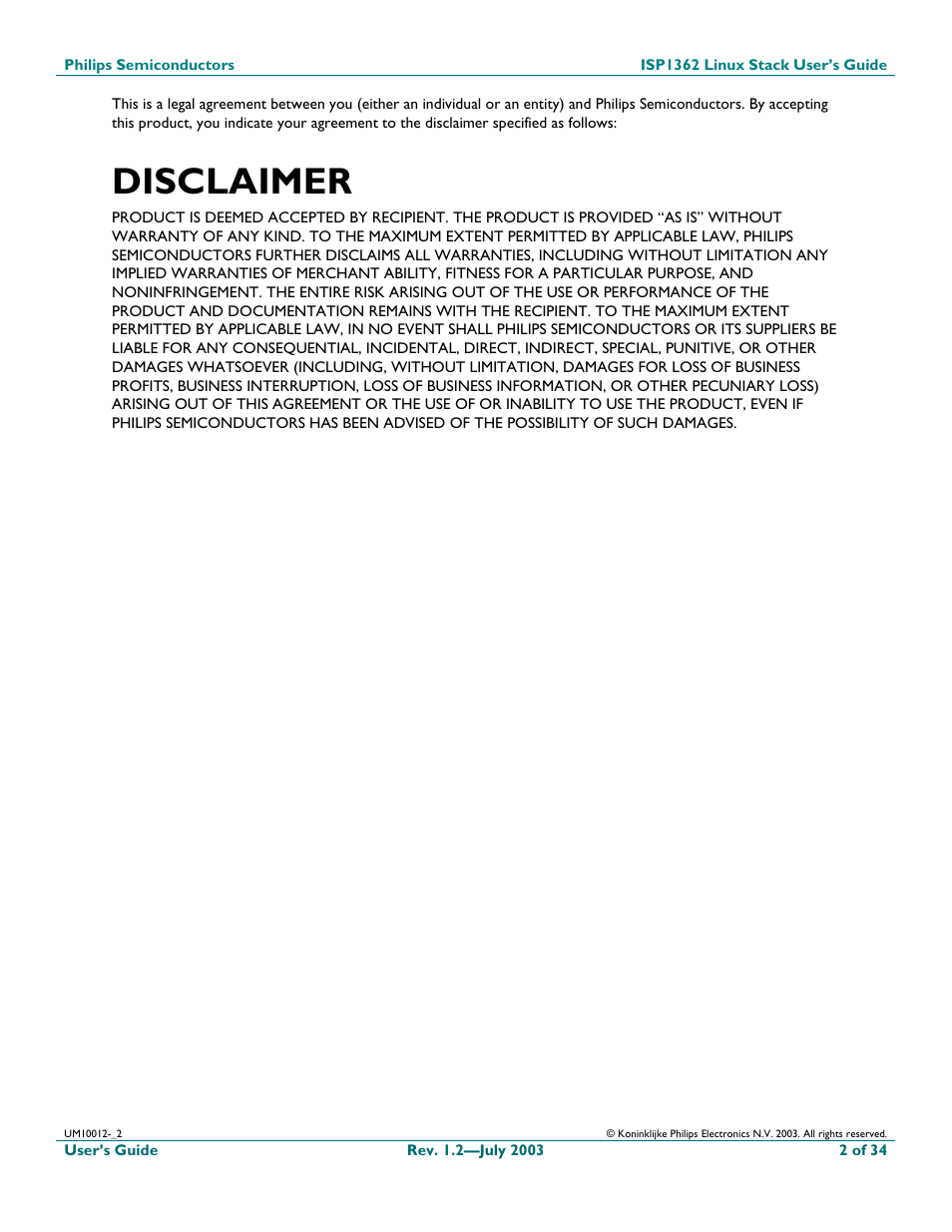 Disclaimer | Philips ISP1362 User Manual | Page 2 / 35