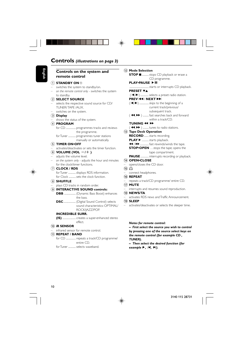 Controls | Philips MC-110 User Manual | Page 10 / 22
