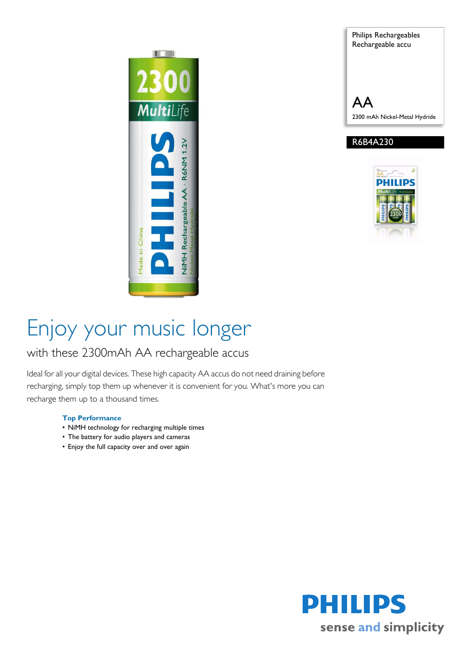 Philips Multilife R6B4A230 User Manual | 2 pages