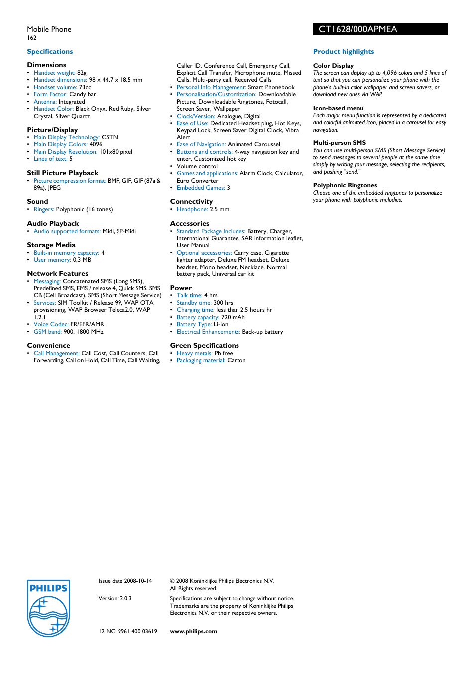 Philips CT1628 User Manual | Page 2 / 2