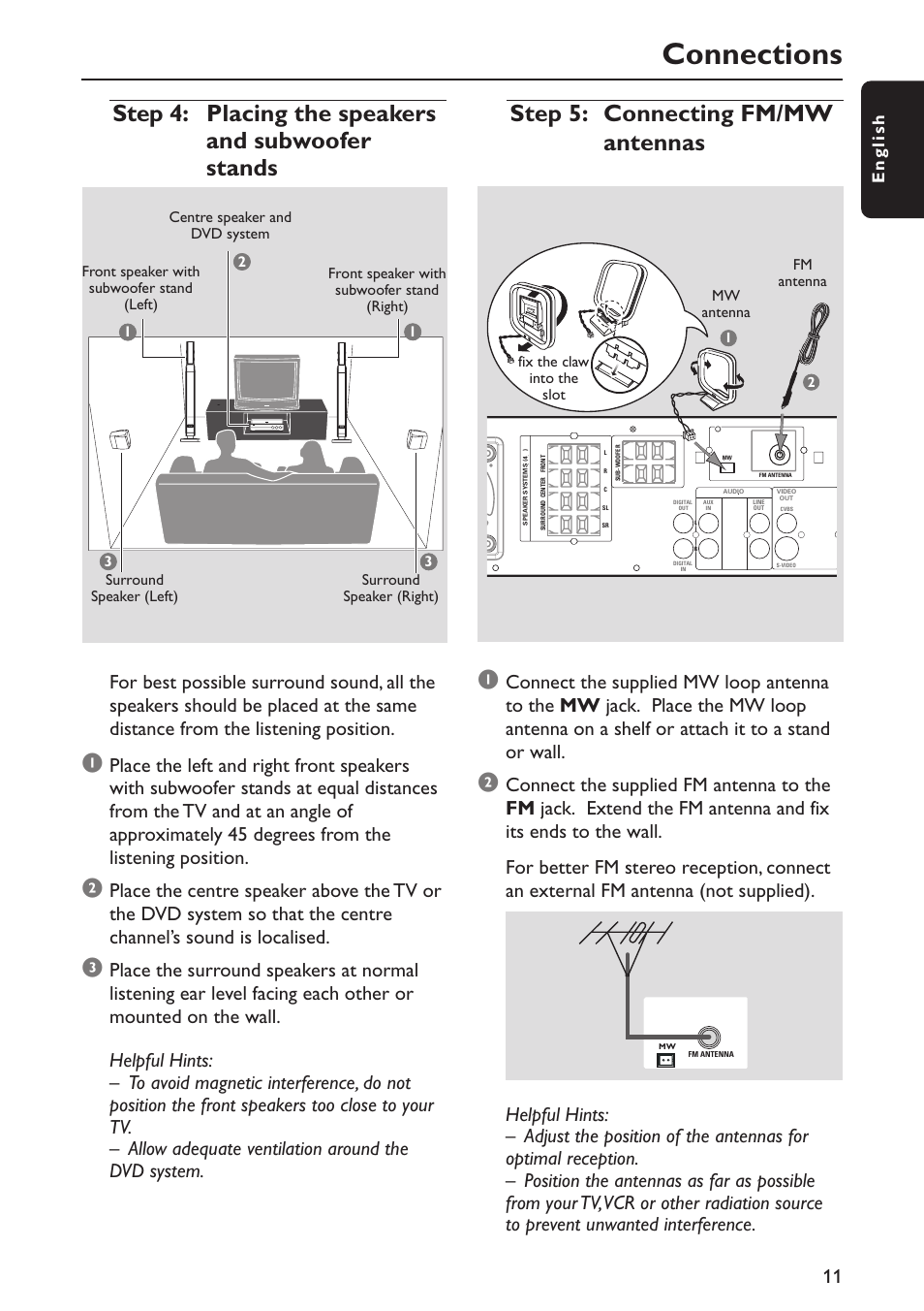 Connections, English | Philips MX5800SA/22S User Manual | Page 11 / 47