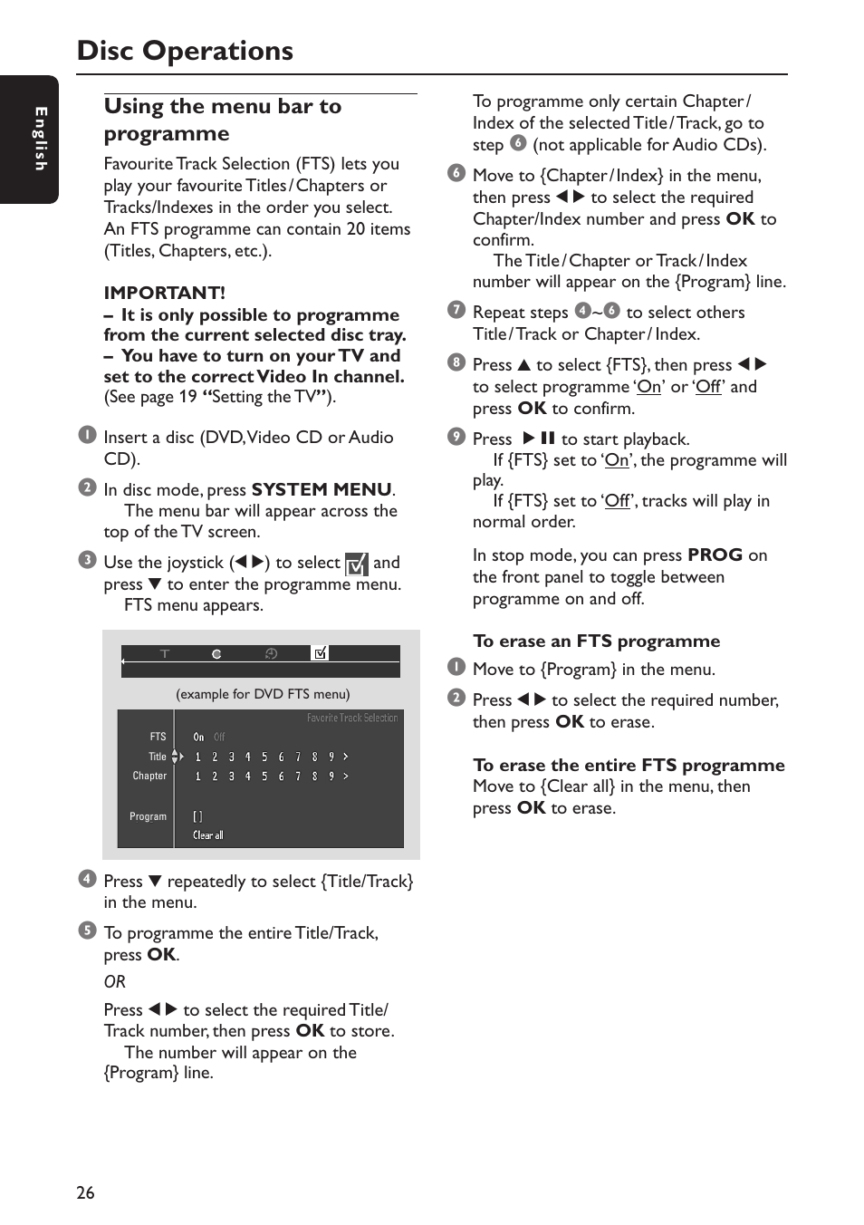 Disc operations, Using the menu bar to programme | Philips MX5800SA/22S User Manual | Page 26 / 47