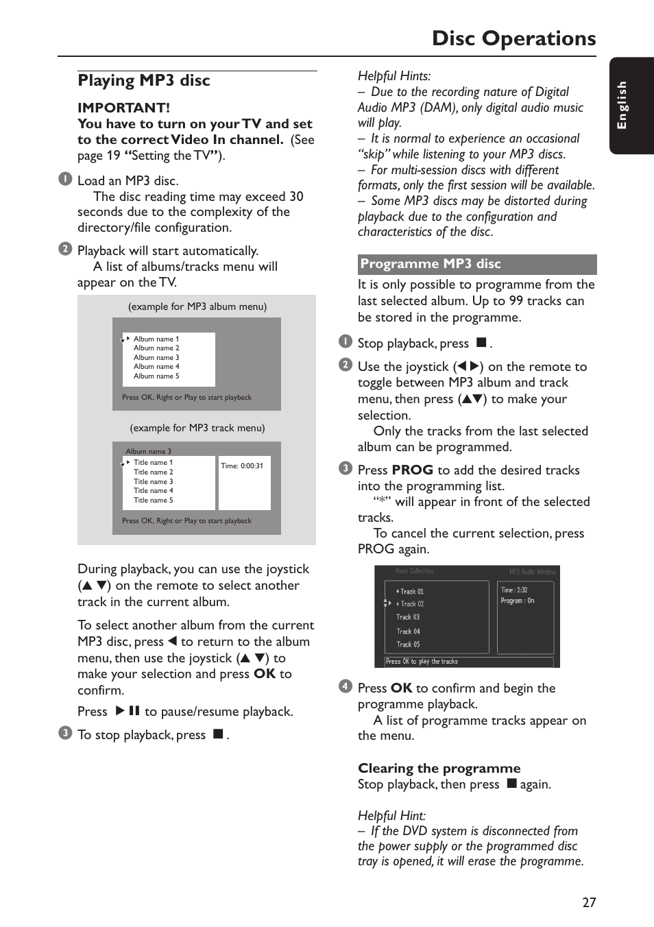 Disc operations, Playing mp3 disc | Philips MX5800SA/22S User Manual | Page 27 / 47