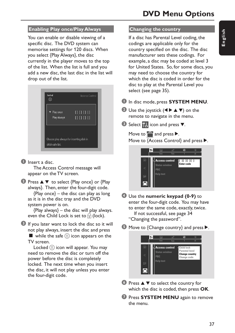 Dvd menu options | Philips MX5800SA/22S User Manual | Page 37 / 47