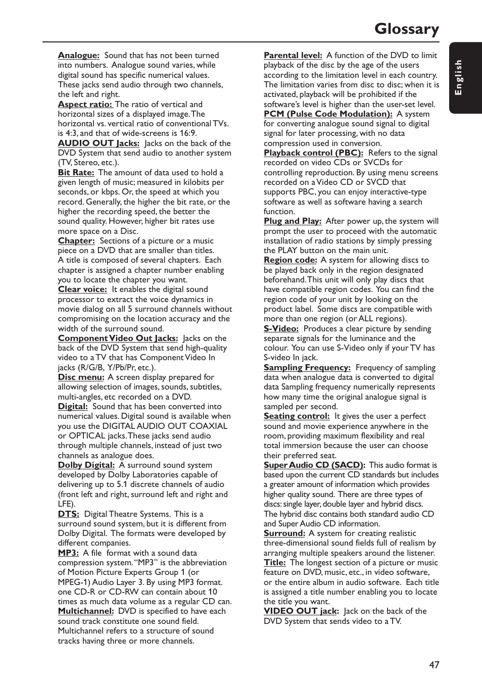 Glossary | Philips MX5800SA/22S User Manual | Page 47 / 47