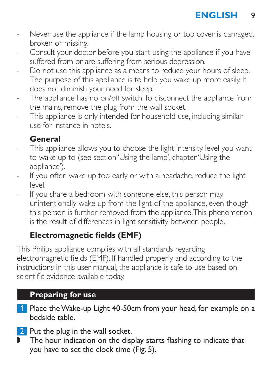 General, Electromagnetic fields (emf), Preparing for use | Philips HF3480 User Manual | Page 9 / 36