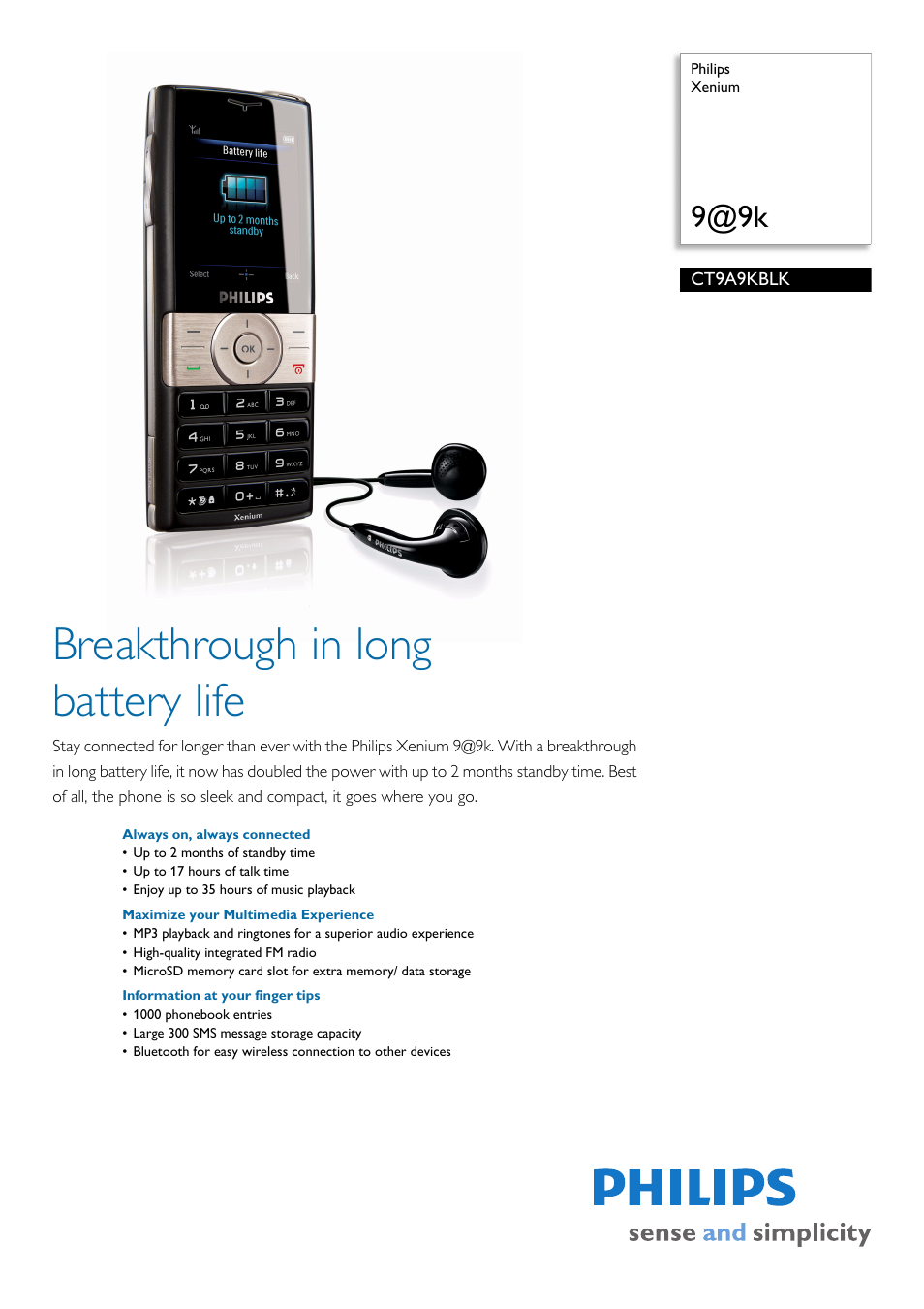 Philips Xenium CT9A9KBLK User Manual | 3 pages