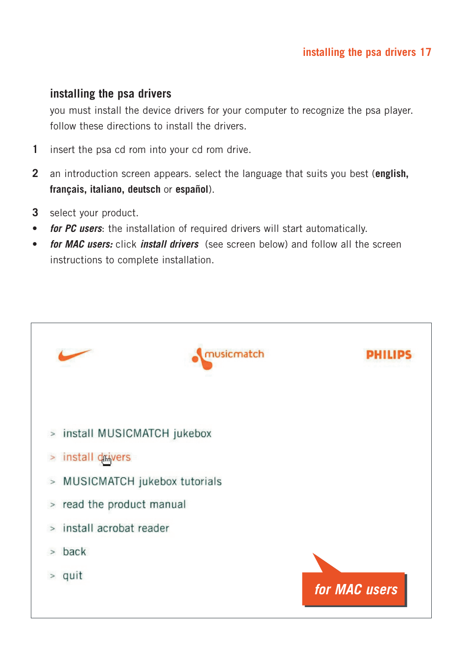 For mac users | Philips ACT20017 User Manual | Page 17 / 35