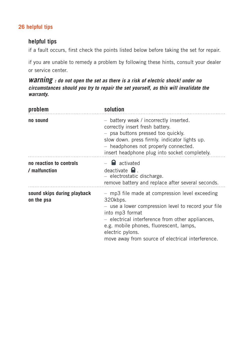 Warning | Philips ACT20017 User Manual | Page 26 / 35