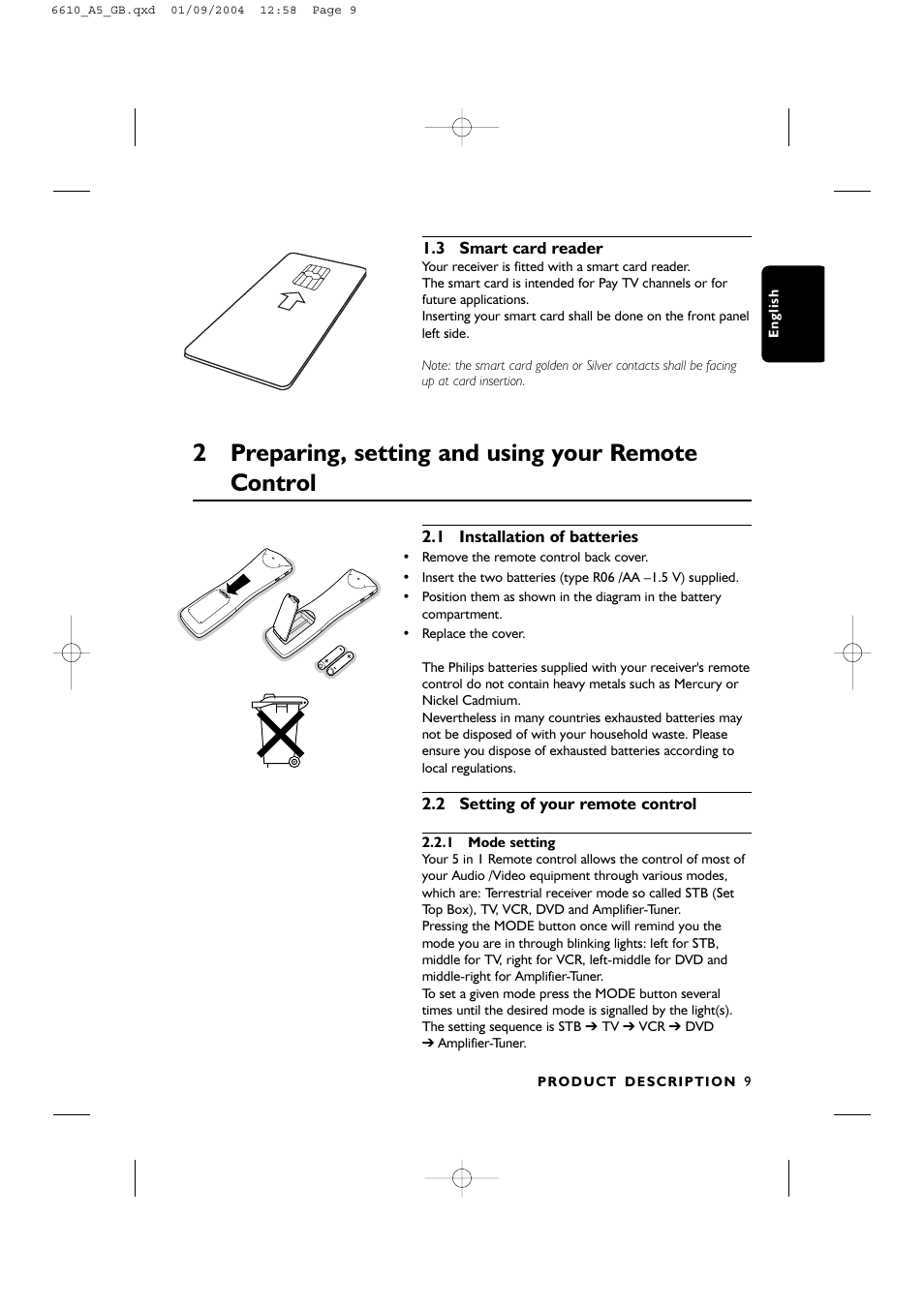 2 preparing, setting and using your remote control | Philips DTR6610 User Manual | Page 11 / 45