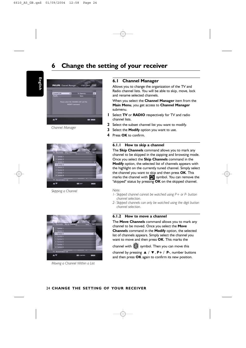 6change the setting of your receiver | Philips DTR6610 User Manual | Page 26 / 45