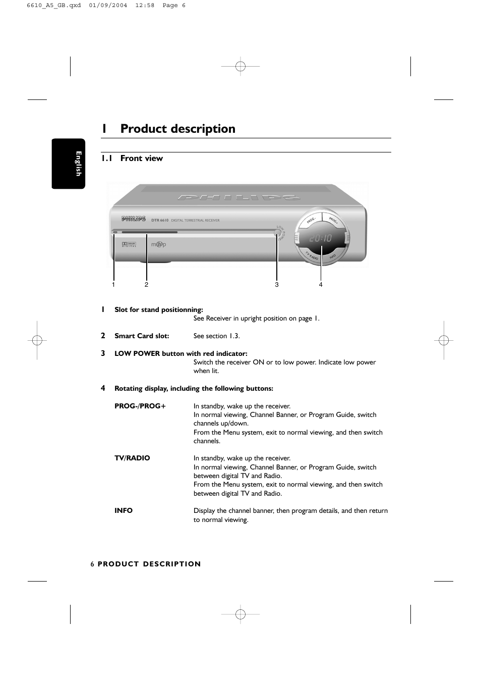 1product description | Philips DTR6610 User Manual | Page 8 / 45