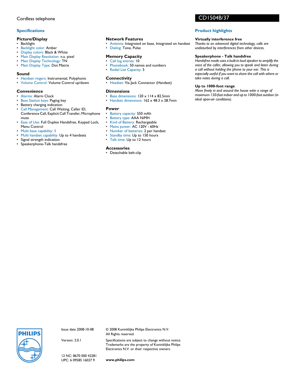 Philips CD1504B User Manual | Page 2 / 2