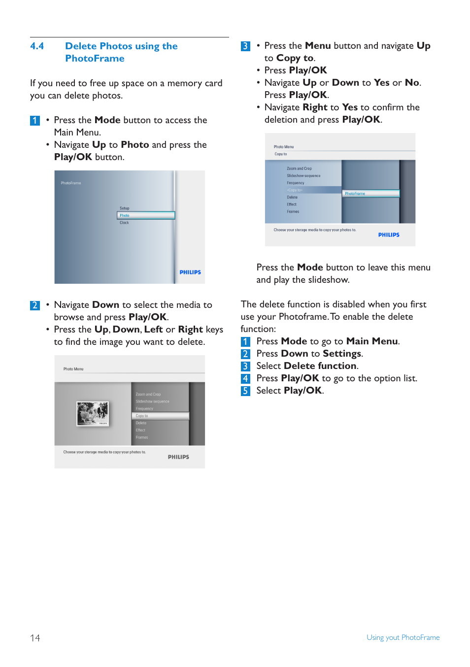Delete.photos.using.the....photofram | Philips 6FF3FP User Manual | Page 16 / 38